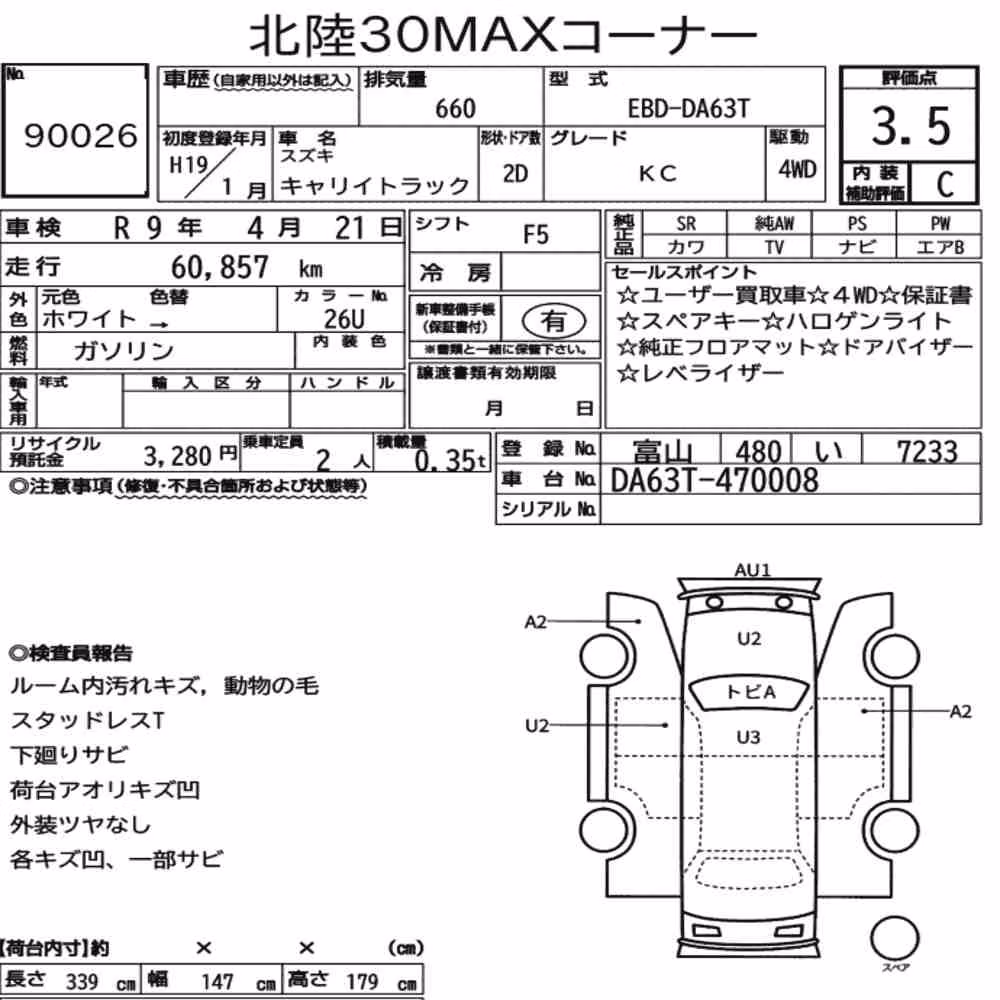 Notka aukcyjna: SUZUKI CARRY TRUCK 4WD KC