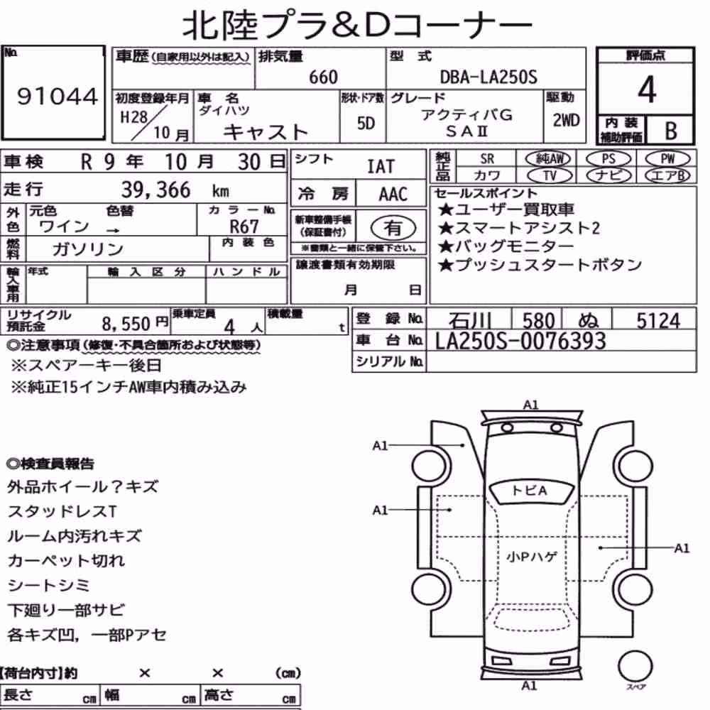 Notka aukcyjna: DAIHATSU CAST ACTIVA G SA Ⅱ