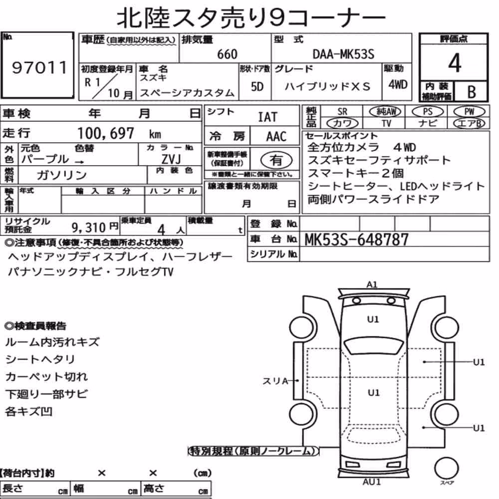 Notka aukcyjna: SUZUKI SPACIA CUSTOM 4WD HYBRID XS