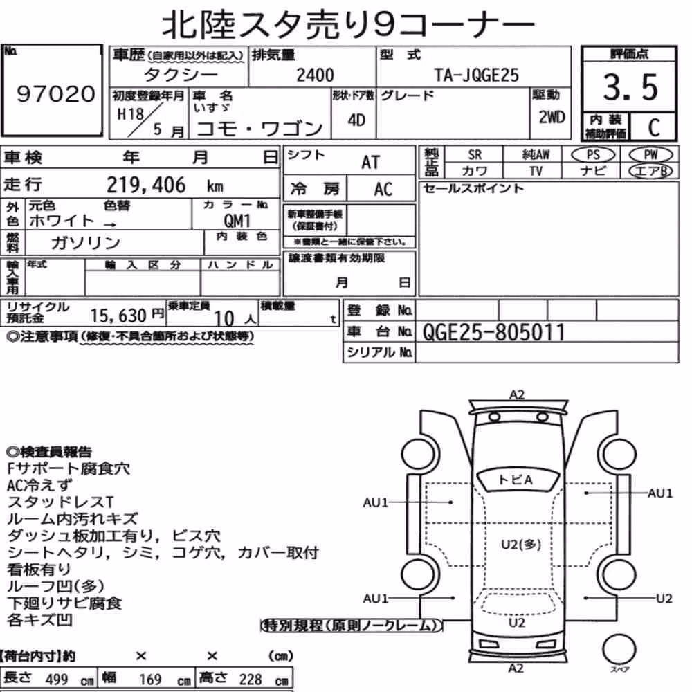 Notka aukcyjna: ISUZU COMO WAGON 4D