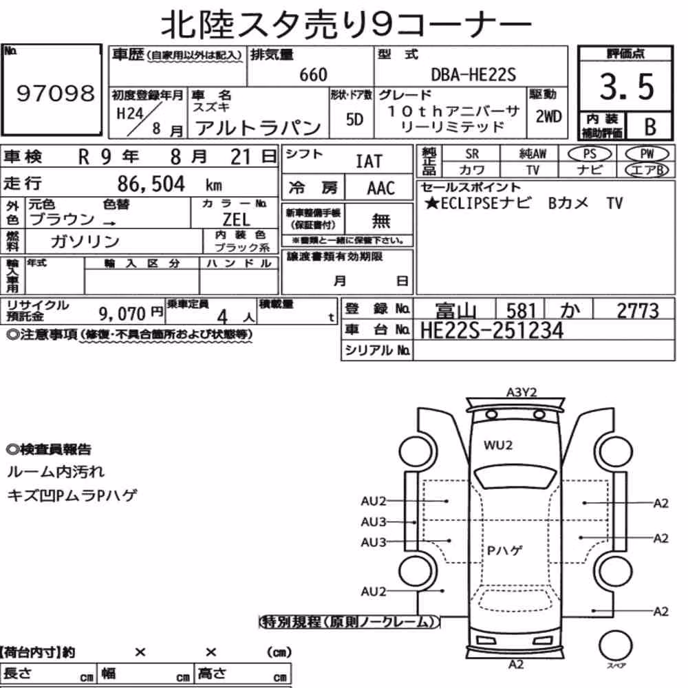 Notka aukcyjna: SUZUKI ALTO LAPIN 10TH ANNIVERSARY LIMITED