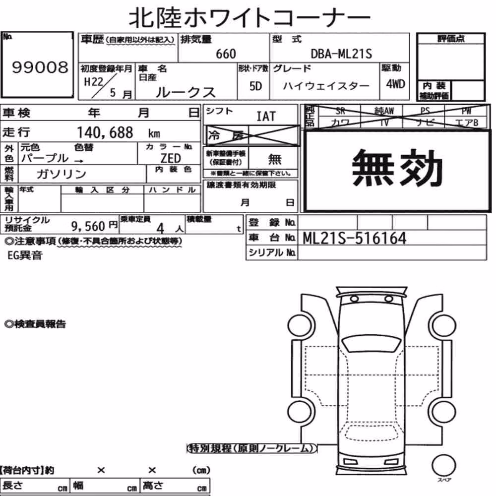 Notka aukcyjna: NISSAN ROOX 4WD HIGHWAY STAR