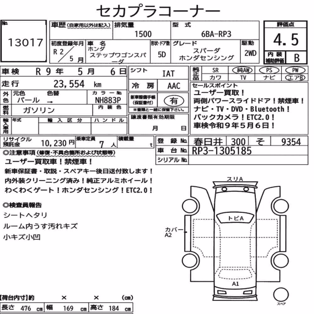 Notka aukcyjna: HONDA STEPWAGON SPADA SPADA HONDA SENSING