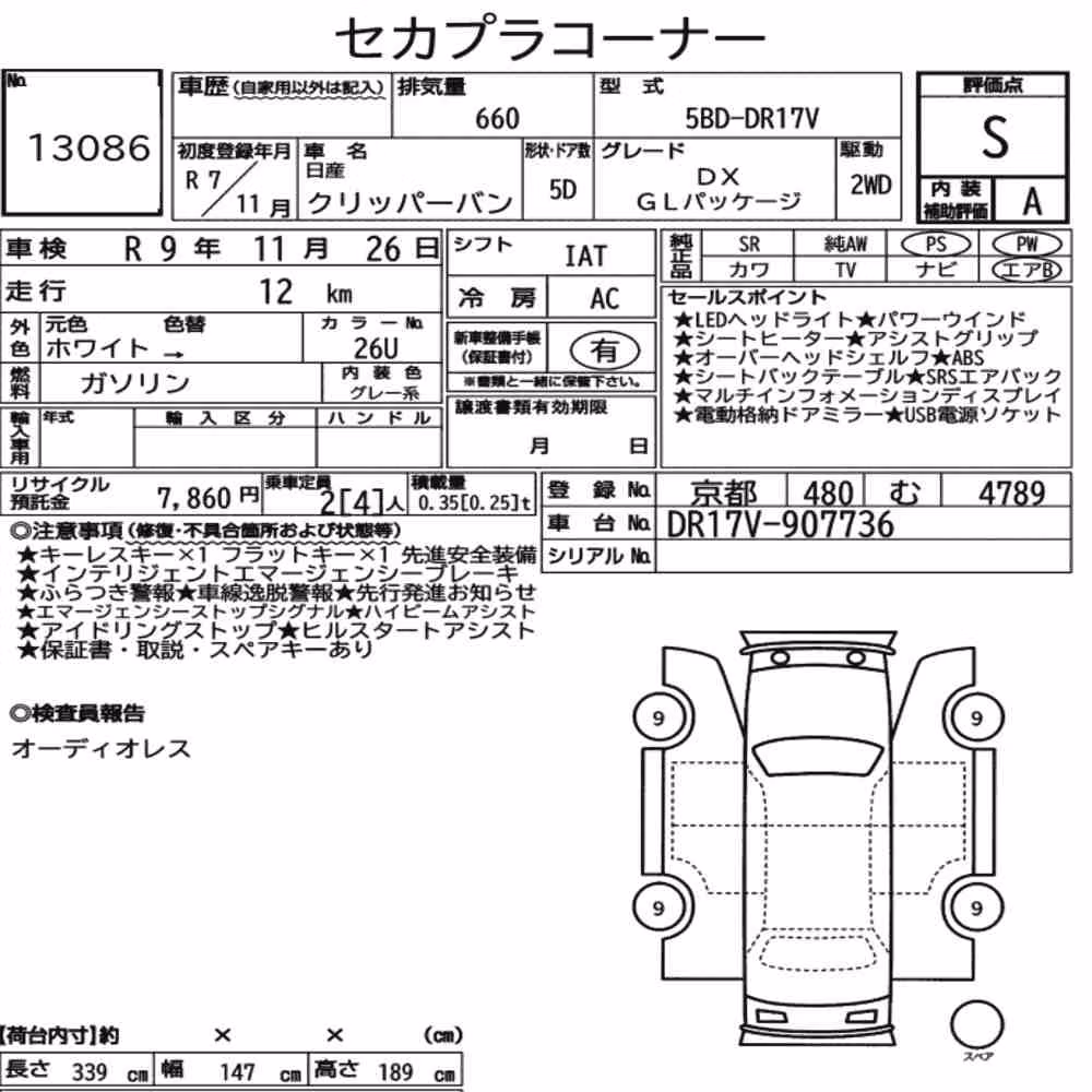 Notka aukcyjna: NISSAN CLIPPER VAN DX GL PACKAGE