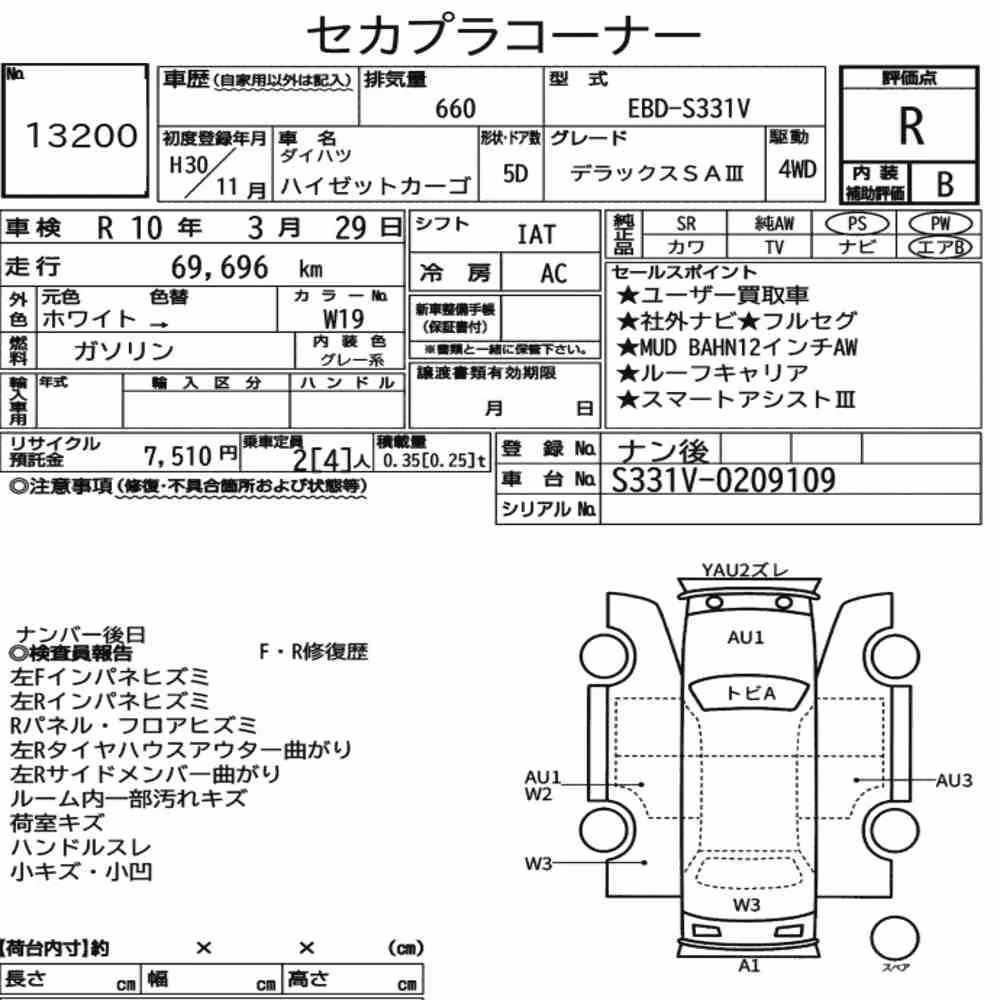 Notka aukcyjna: DAIHATSU HIJET CARGO 5D 4WD DELUXE SA Ⅲ