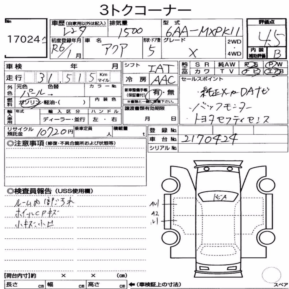 Notka aukcyjna: TOYOTA AQUA X