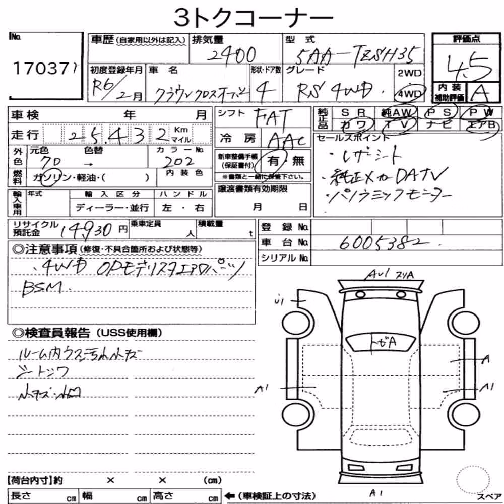 Notka aukcyjna: TOYOTA CROWN CROSSOVER 4WD RS