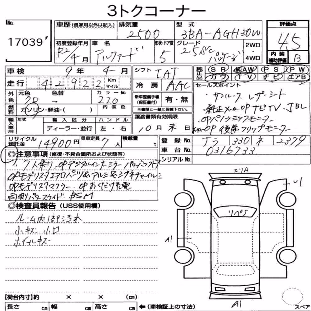 Notka aukcyjna: TOYOTA ALPHARD 2.5S C PACKAGE