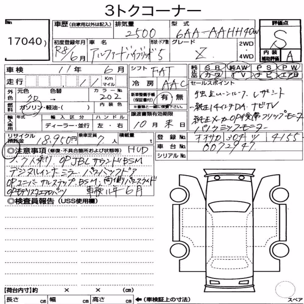 Notka aukcyjna: TOYOTA ALPHARD HYBRID Z