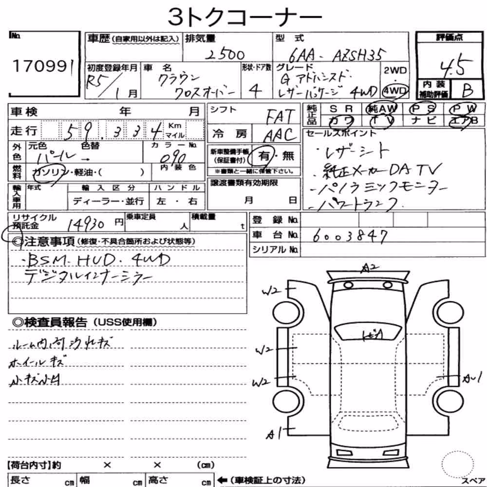 Notka aukcyjna: TOYOTA CROWN CROSSOVER 4WD G ADVANCED・LEATHER PACKAGE