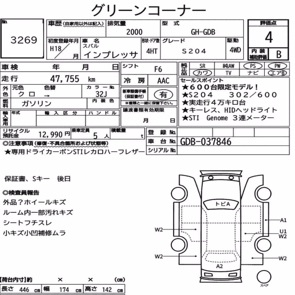 Notka aukcyjna: SUBARU IMPREZA 4HT 4WD S204