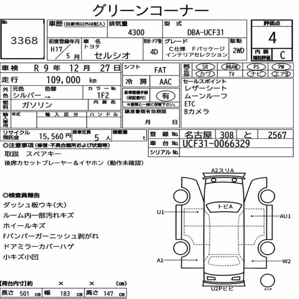 Notka aukcyjna: TOYOTA CELSIOR C VERSION F PACKAGE INTERIOR SELECTION