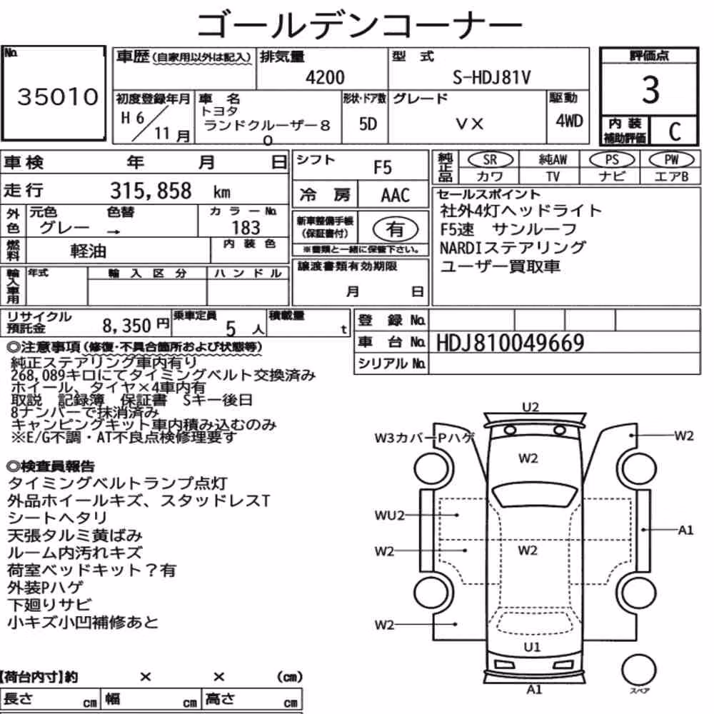 Notka aukcyjna: TOYOTA LAND CRUISER 80 4WD VX