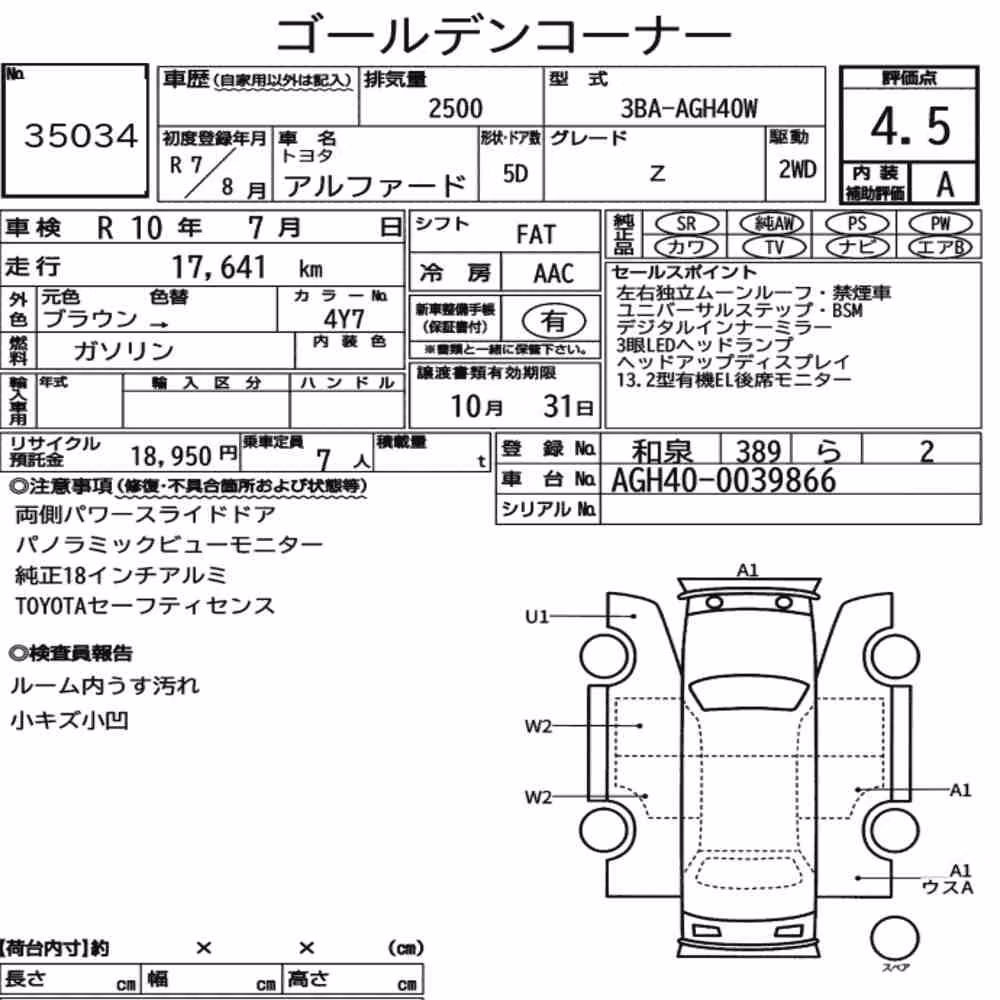 Notka aukcyjna: TOYOTA ALPHARD Z