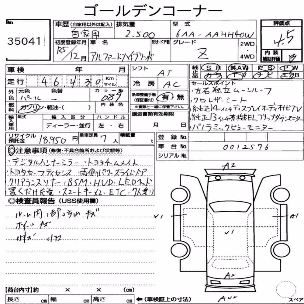 Notka aukcyjna: TOYOTA ALPHARD HYBRID Z