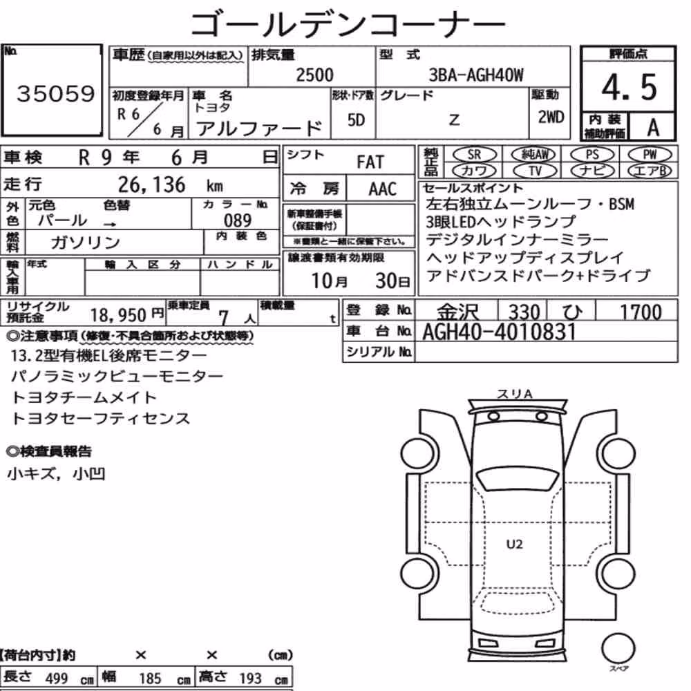 Notka aukcyjna: TOYOTA ALPHARD Z