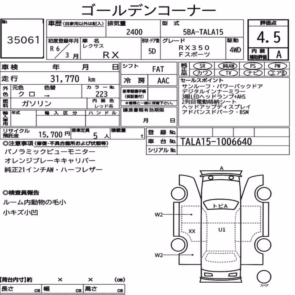 Notka aukcyjna: LEXUS RX 4WD F SPORT