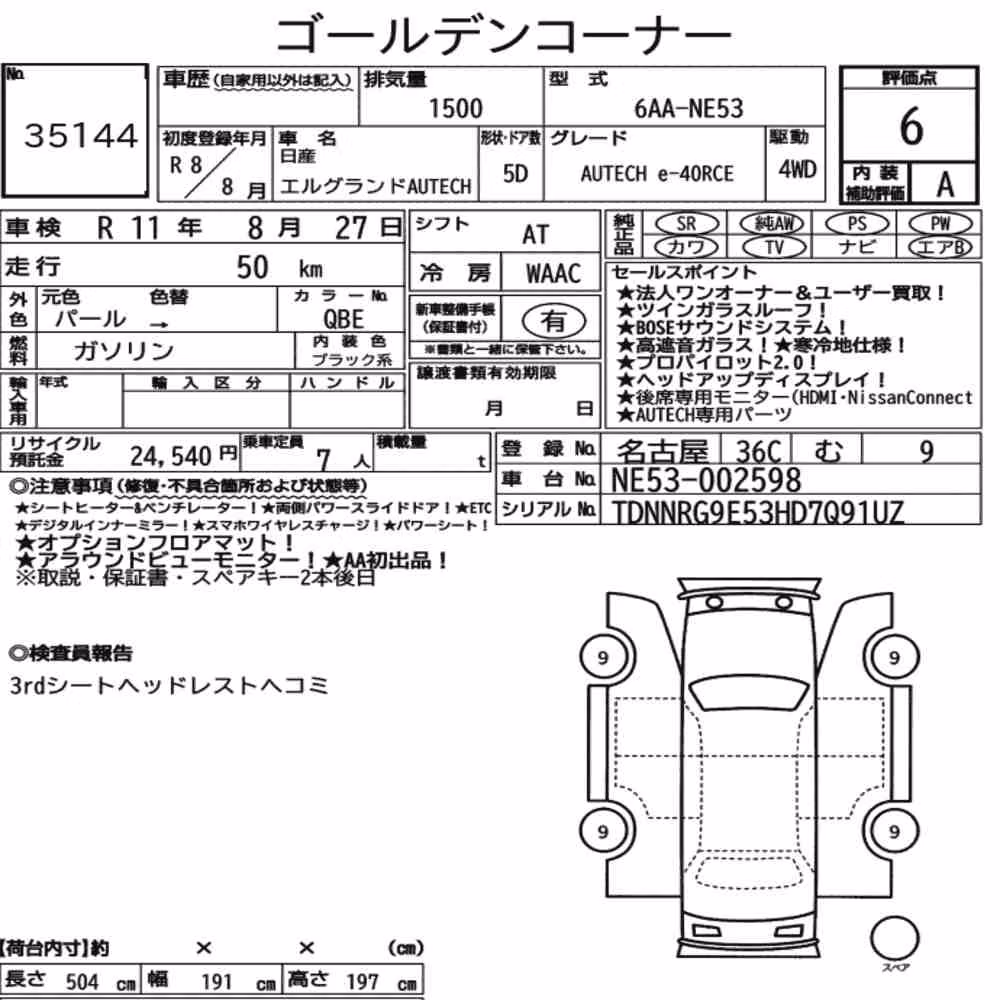 Notka aukcyjna: NISSAN ELGRAND 5D 4WD AUTECH E4ORCE
