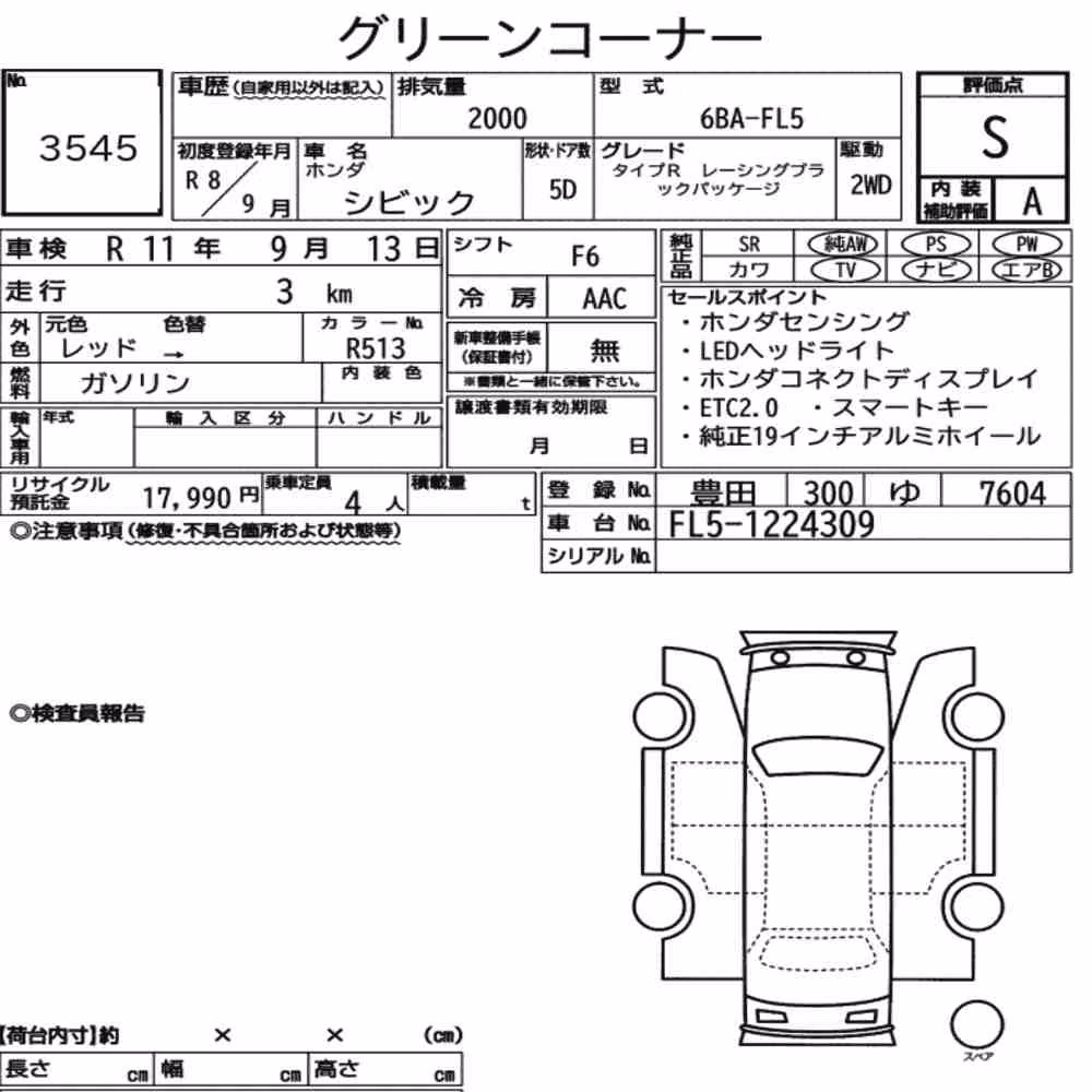 Notka aukcyjna: HONDA CIVIC 5D TYPE R RACING BLACK PACKAGE