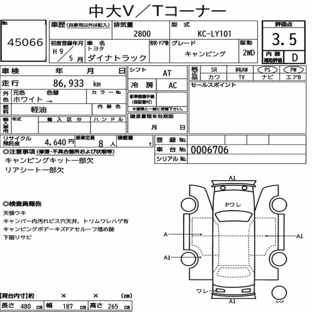 Notka aukcyjna: TOYOTA DYNA TRUCK CAMPING