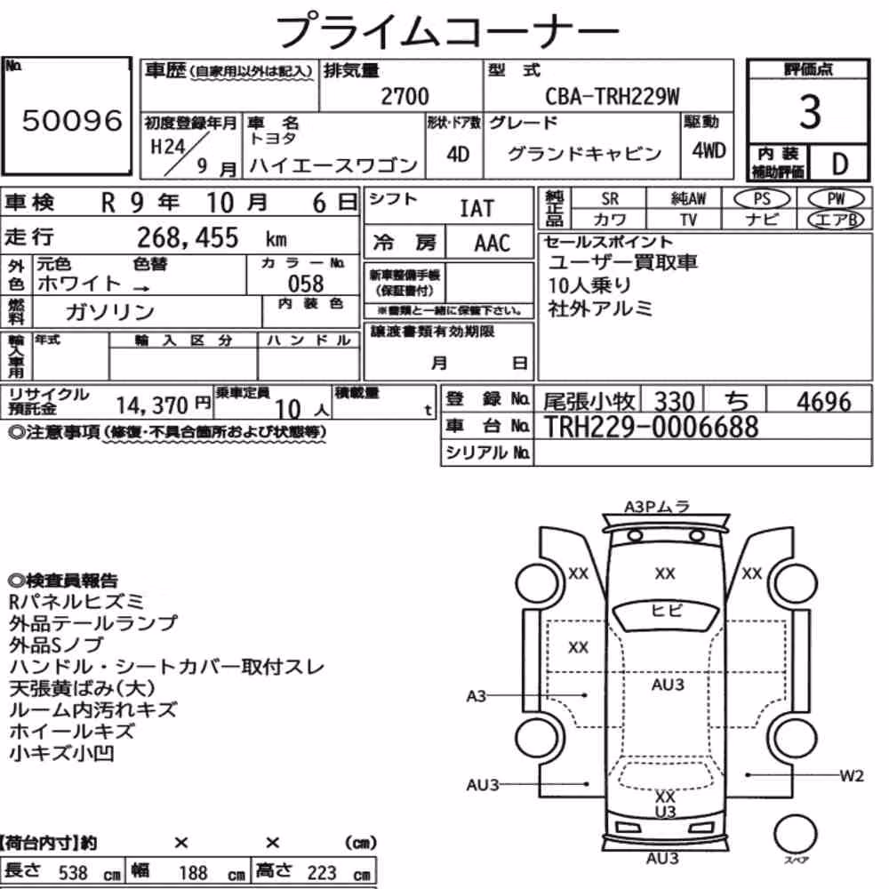 Notka aukcyjna: TOYOTA HIACE WAGON 4D 4WD GRAND CABIN