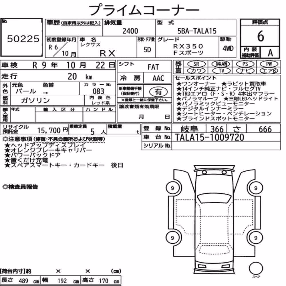 Notka aukcyjna: LEXUS RX 4WD F SPORT