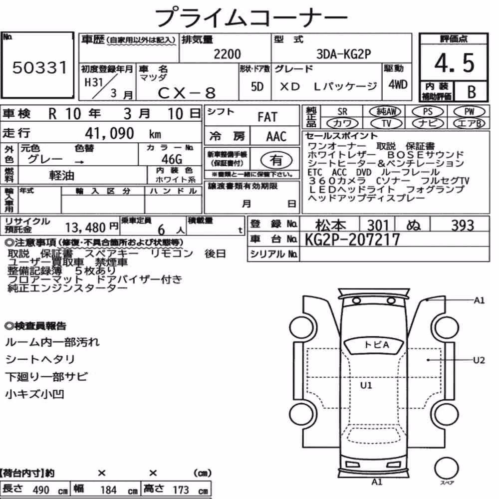 Notka aukcyjna: MAZDA CX-8 4WD XD L PACKAGE