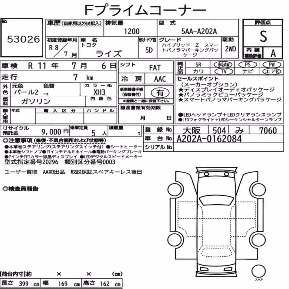 Notka aukcyjna: TOYOTA RAIZE HYBRID Z