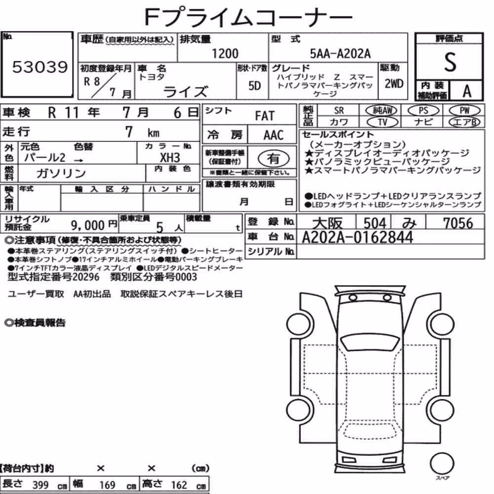 Notka aukcyjna: TOYOTA RAIZE HYBRID Z