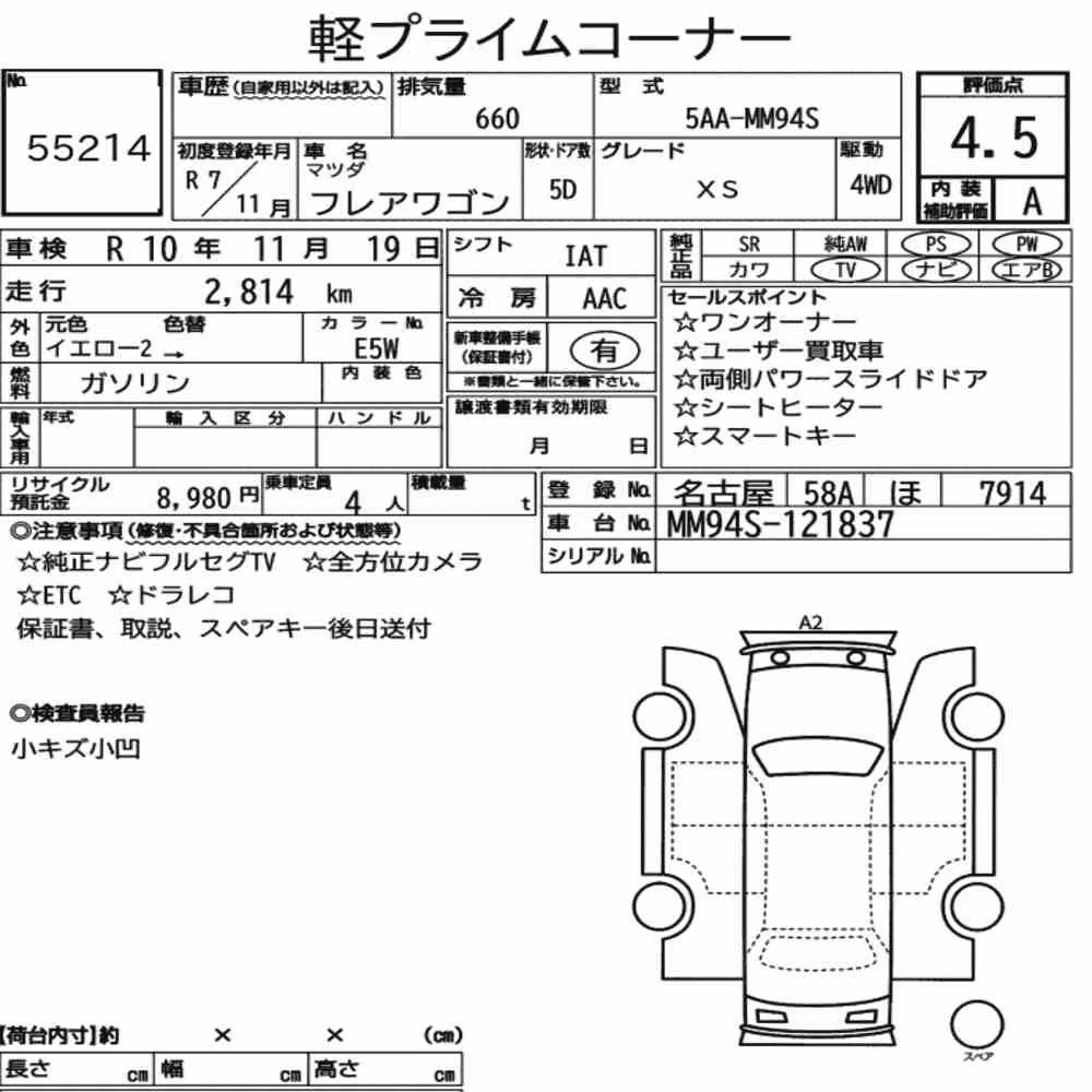 Notka aukcyjna: MAZDA FLAIR WAGON 4WD XS