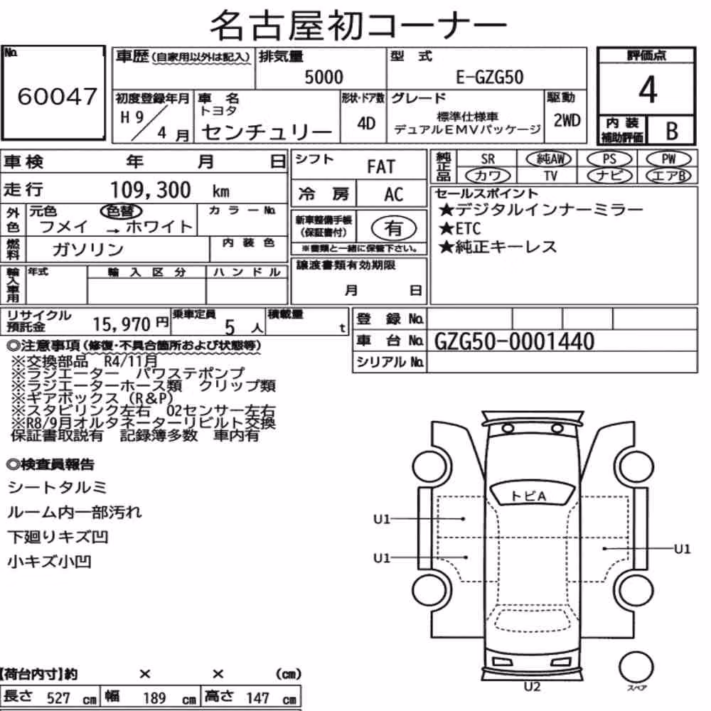 Notka aukcyjna: TOYOTA CENTURY 4D STANDARD VERSION DUAL EMV PACKAGE