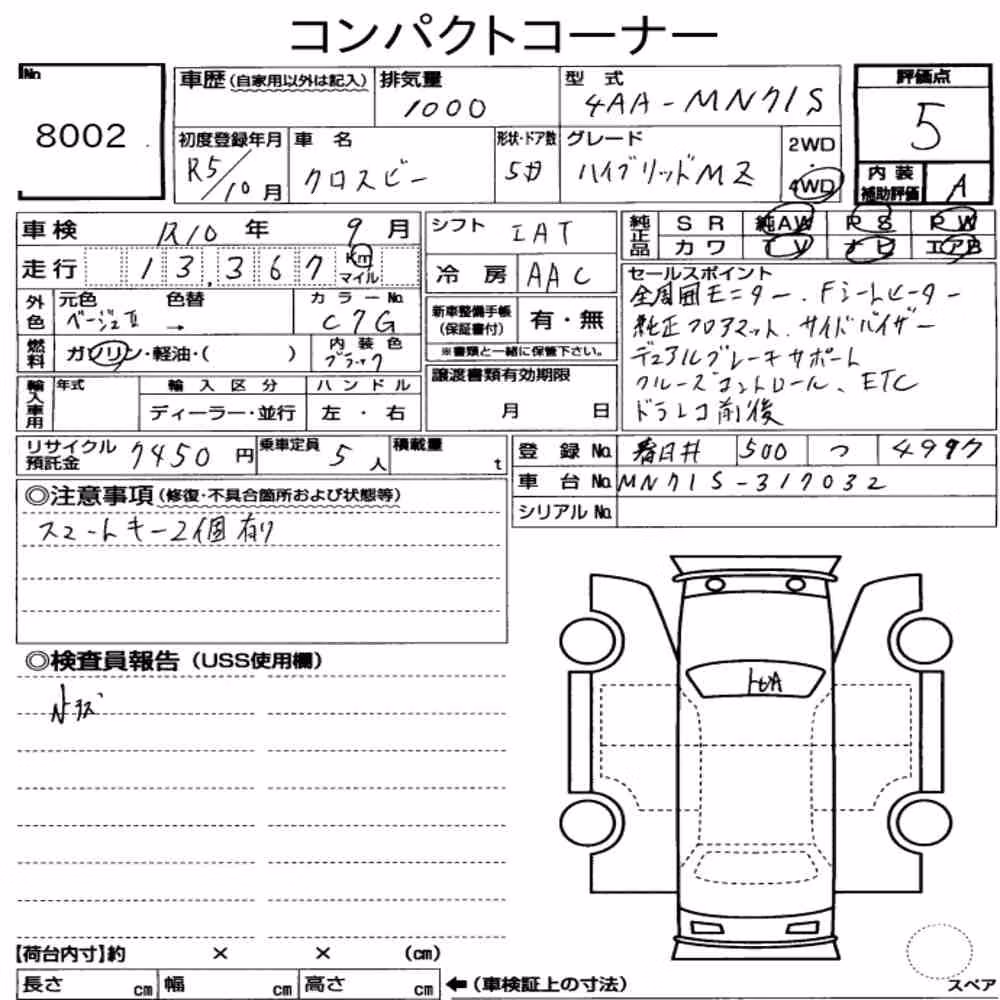 Notka aukcyjna: SUZUKI XBEE 4WD HYBRID MZ