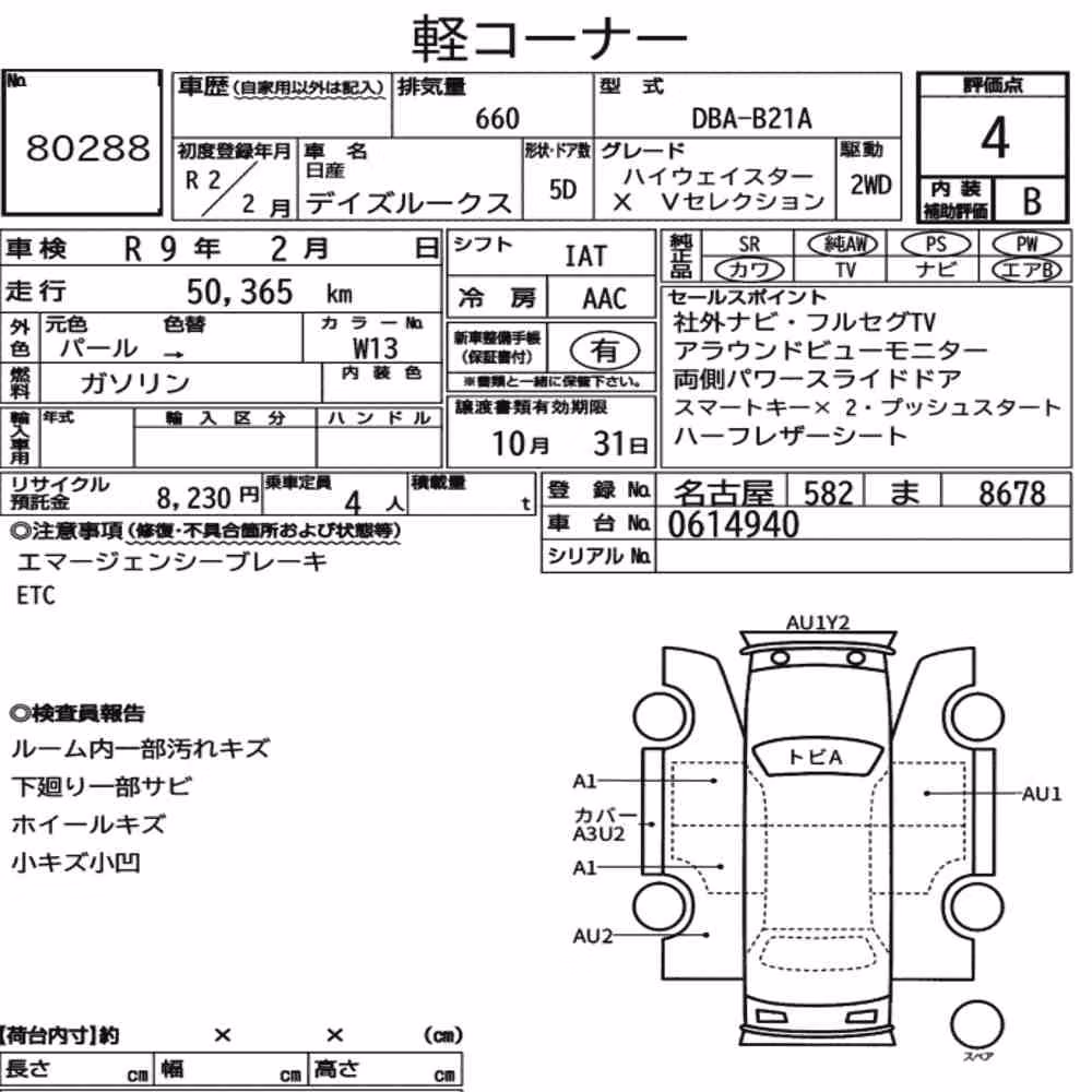 Notka aukcyjna: NISSAN DAYZ ROOX HIGHWAY STAR X V SELECTION