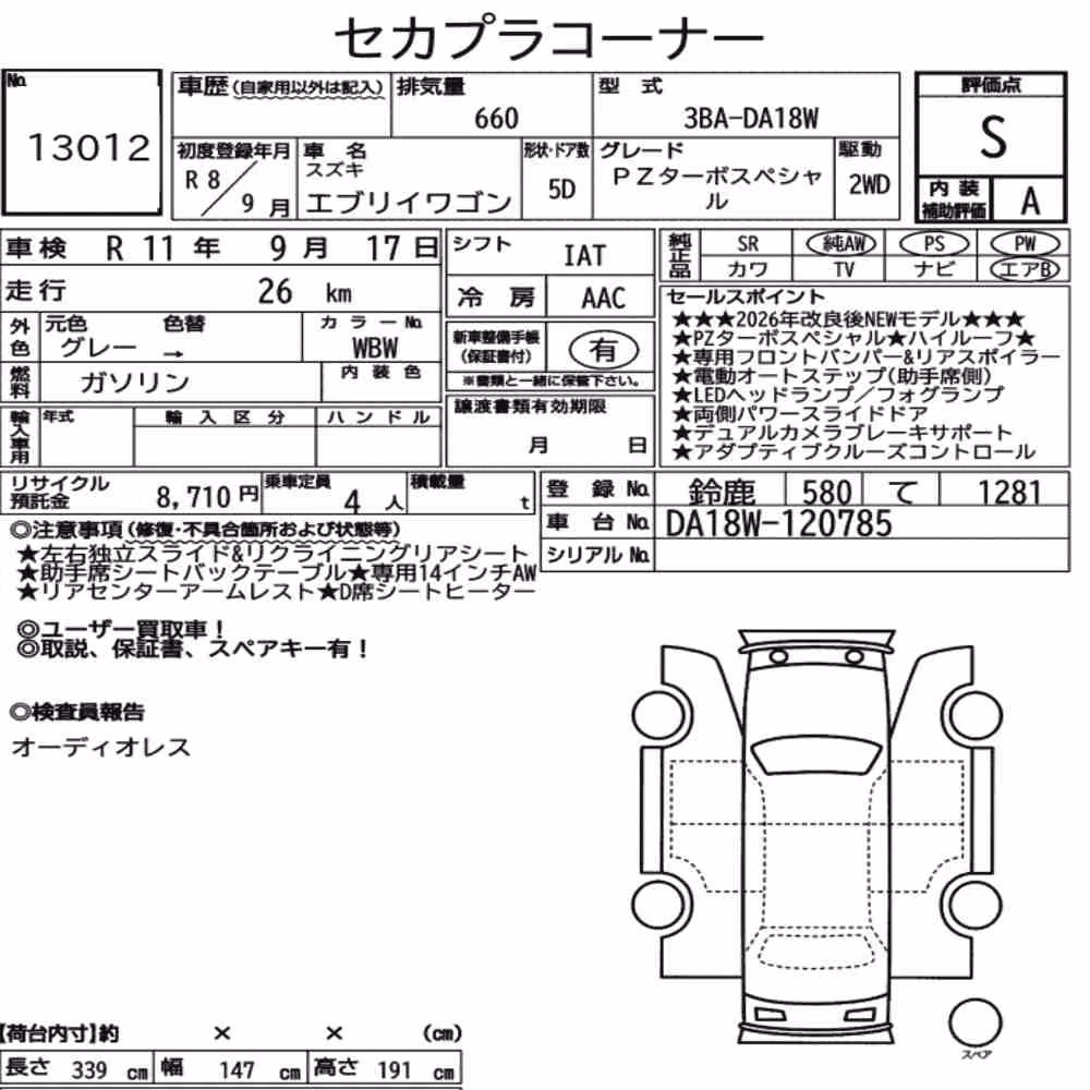 Notka aukcyjna: SUZUKI EVERY WAGON PZ TURBO SPECIAL