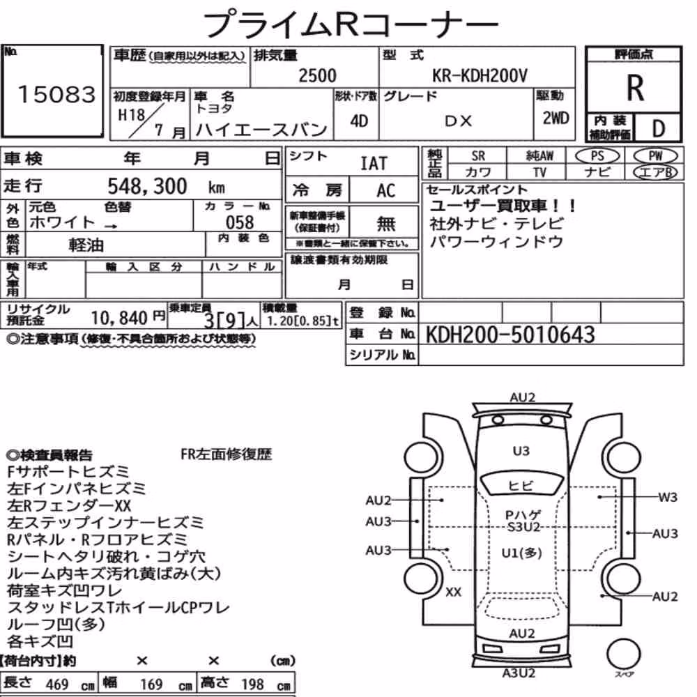Notka aukcyjna: TOYOTA HIACE VAN 4D DX