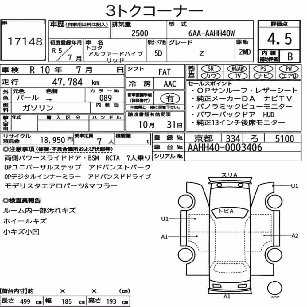 Notka aukcyjna: TOYOTA ALPHARD HYBRID Z