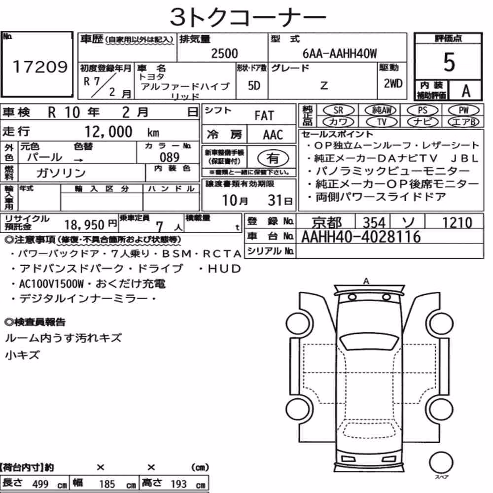 Notka aukcyjna: TOYOTA ALPHARD HYBRID Z
