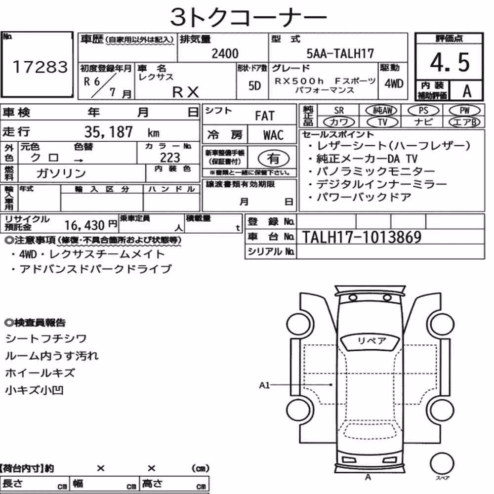 Notka aukcyjna: LEXUS RX 4WD RX500H F SPORT PERFORMANCE