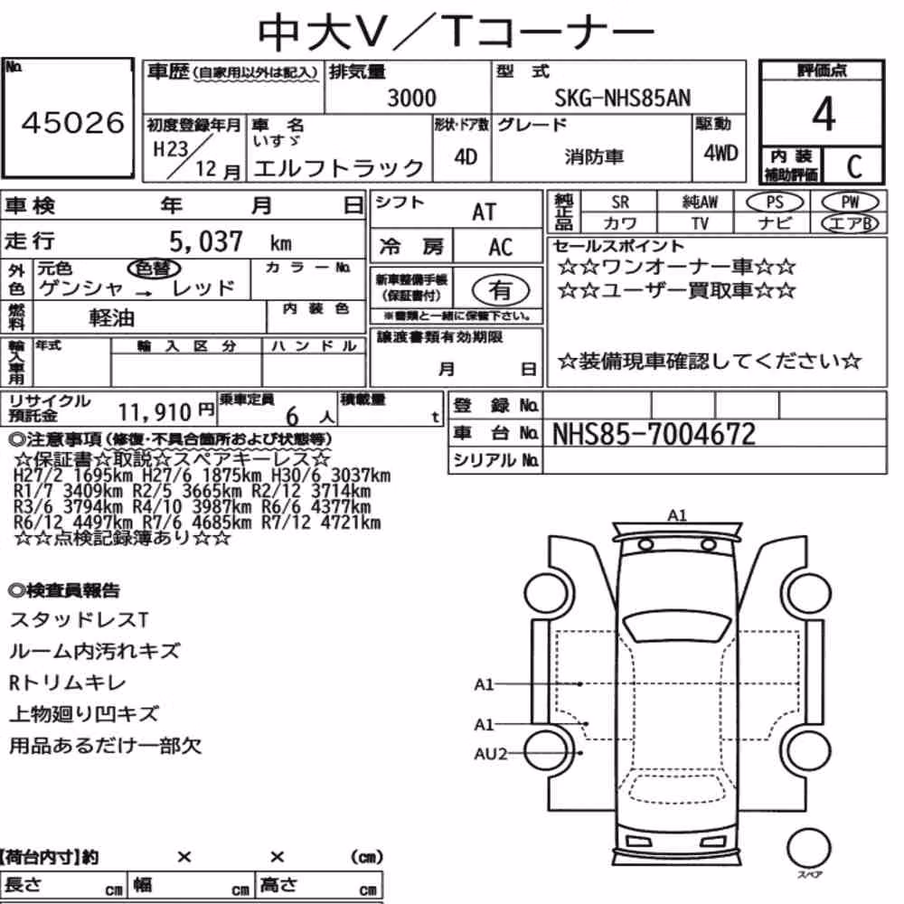 Notka aukcyjna: ISUZU ELF TRUCK 4D 4WD OTHERS
