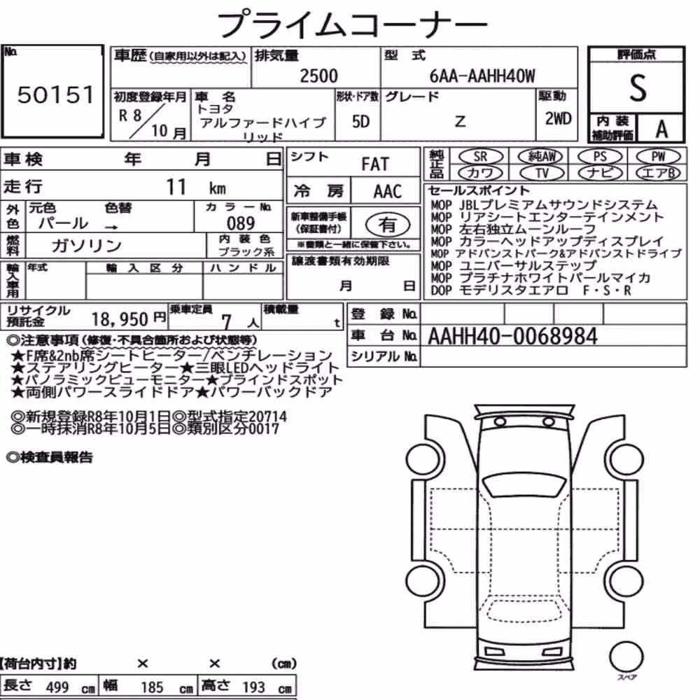 Notka aukcyjna: TOYOTA ALPHARD HYBRID Z