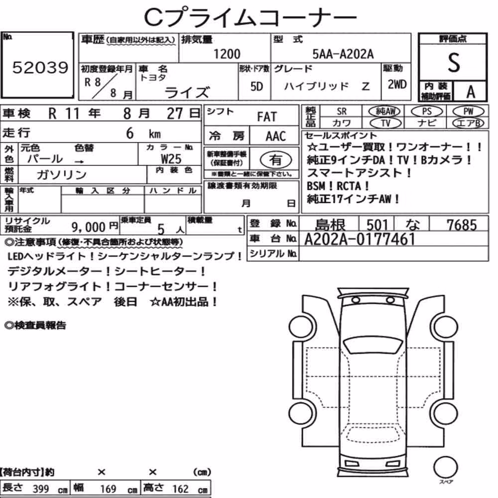 Notka aukcyjna: TOYOTA RAIZE HYBRID Z