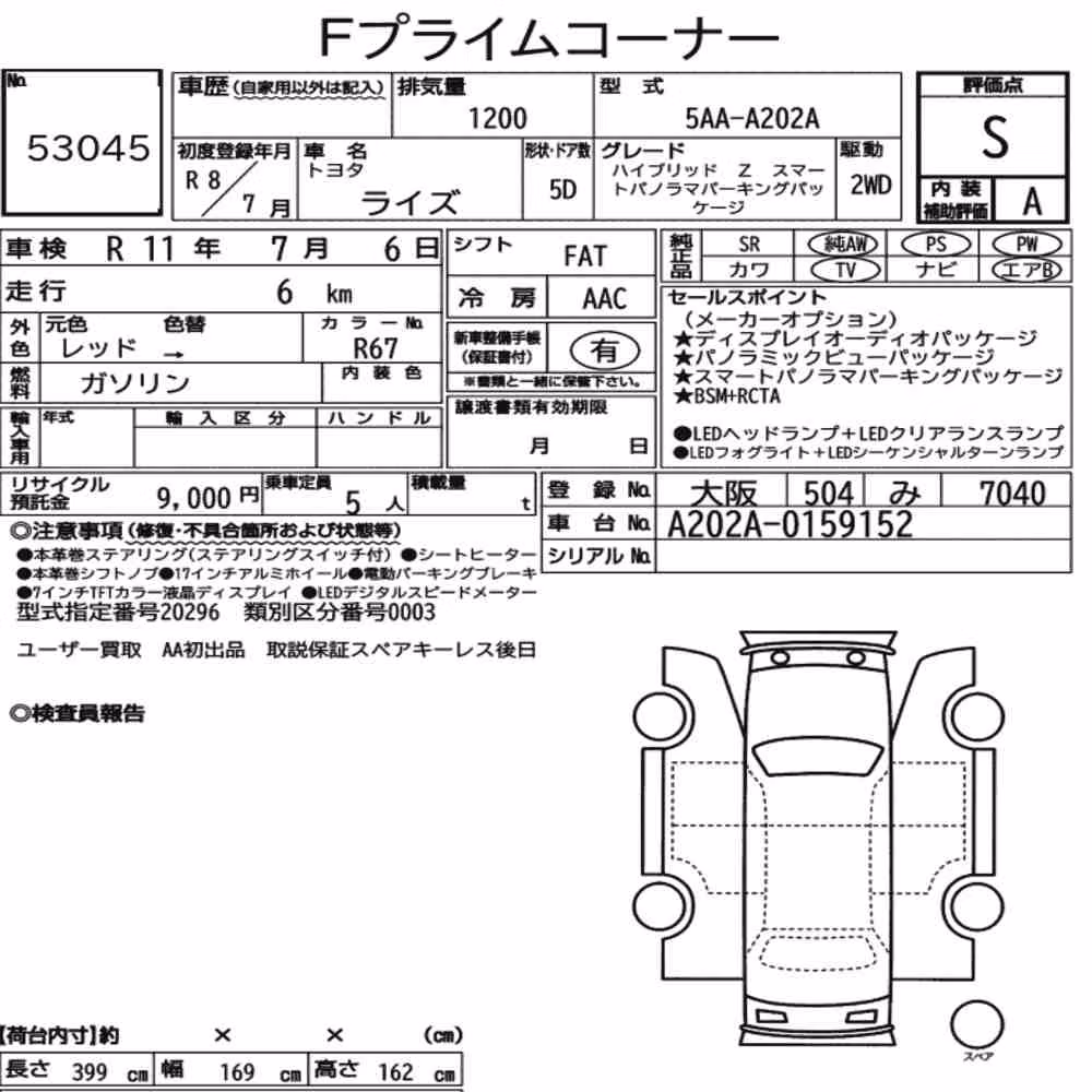 Notka aukcyjna: TOYOTA RAIZE HYBRID Z