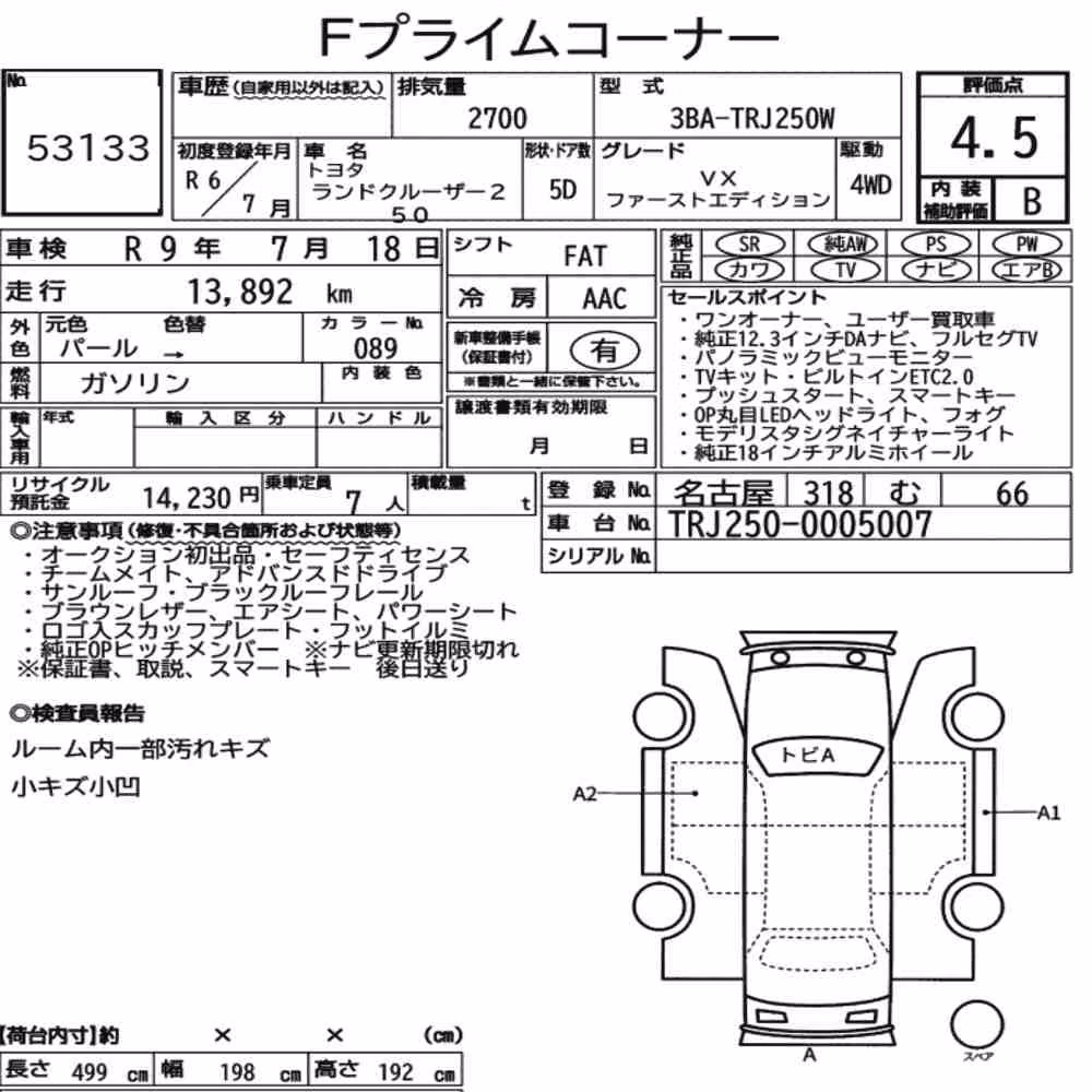 Notka aukcyjna: TOYOTA LAND CRUISER 250 4WD VX FIRST EDITION