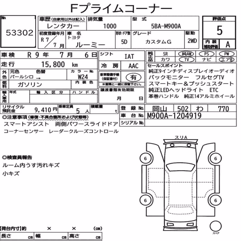 Notka aukcyjna: TOYOTA ROOMY CUSTOM G