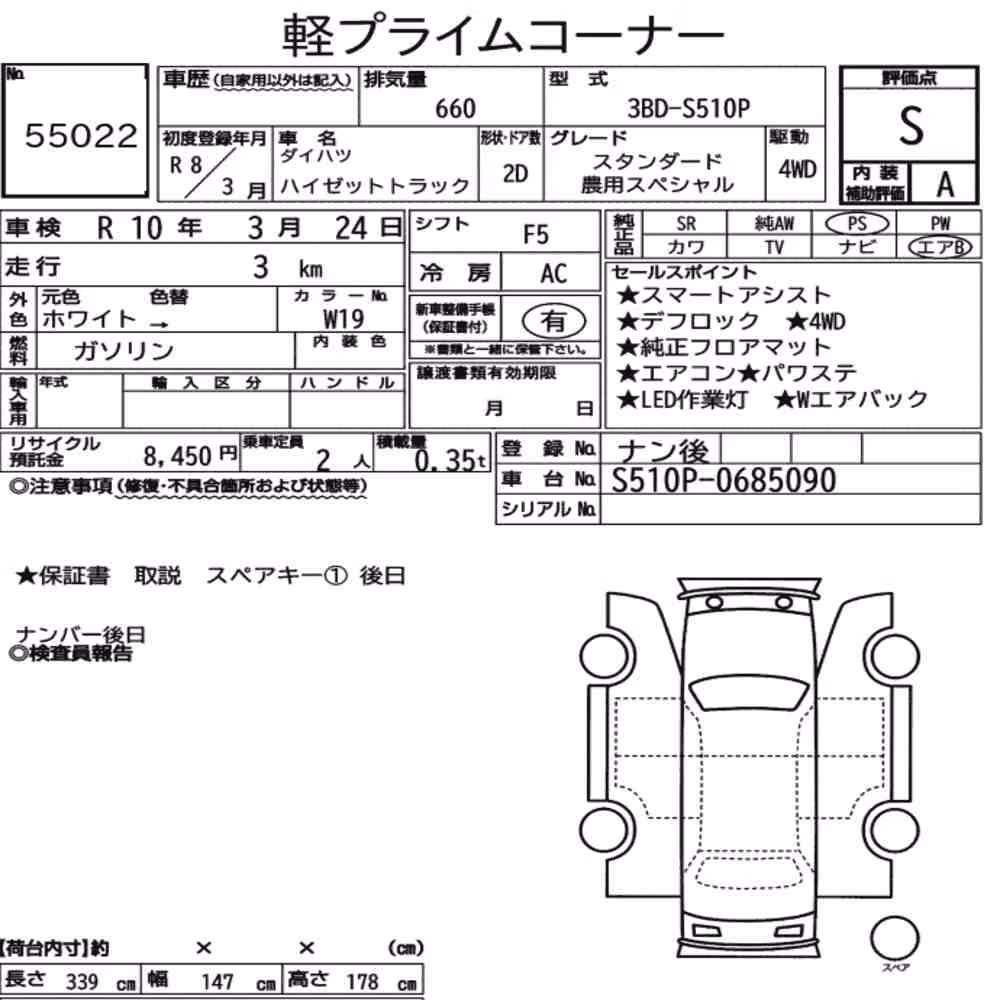 Notka aukcyjna: DAIHATSU HIJET TRUCK 4WD STANDARD NOUYOU SPECIAL