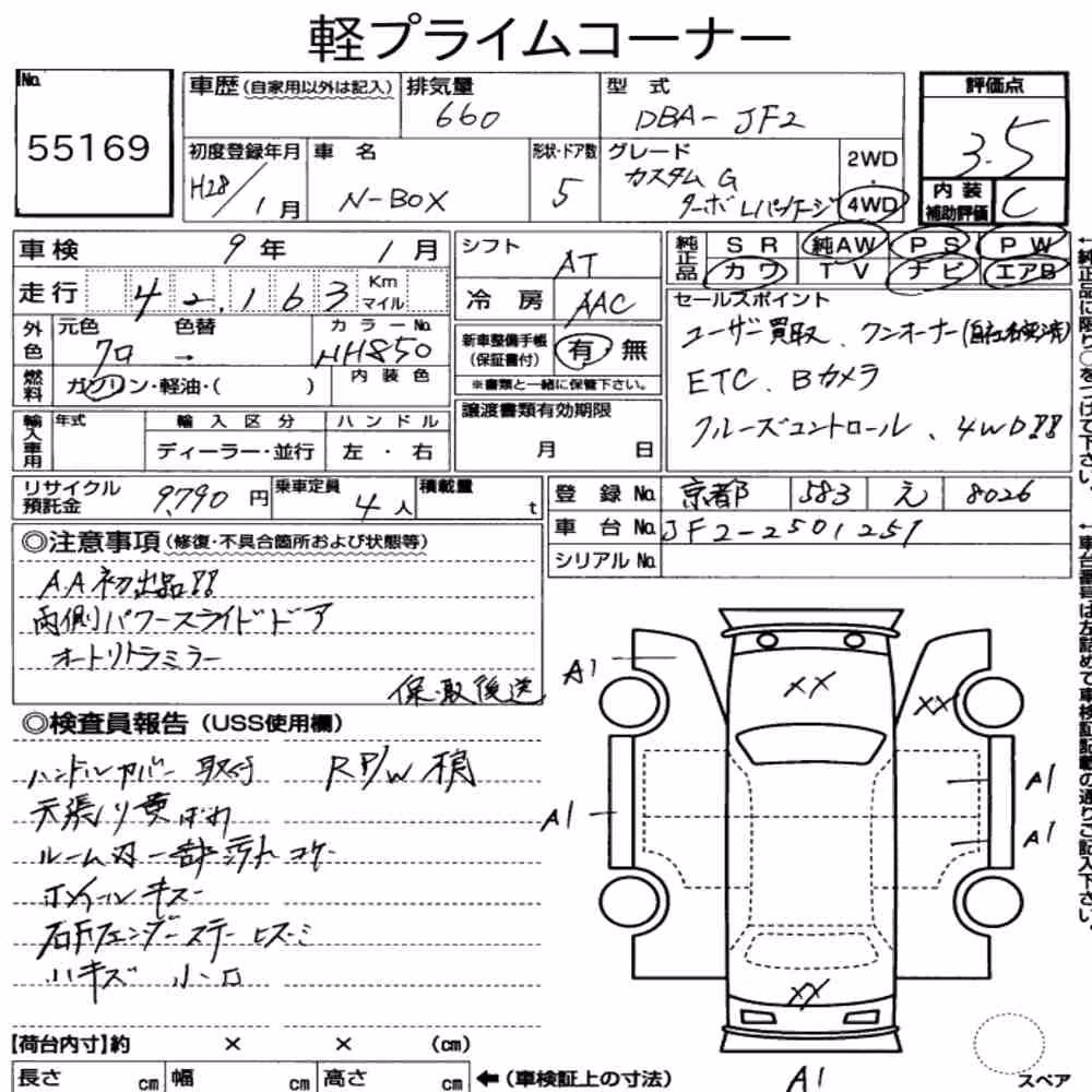 Notka aukcyjna: HONDA N-BOX CUSTOM 4WD G・TURBO L PACKAGE