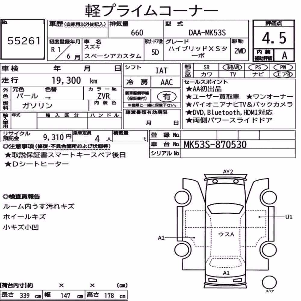 Notka aukcyjna: SUZUKI SPACIA CUSTOM HYBRID XS TURBO