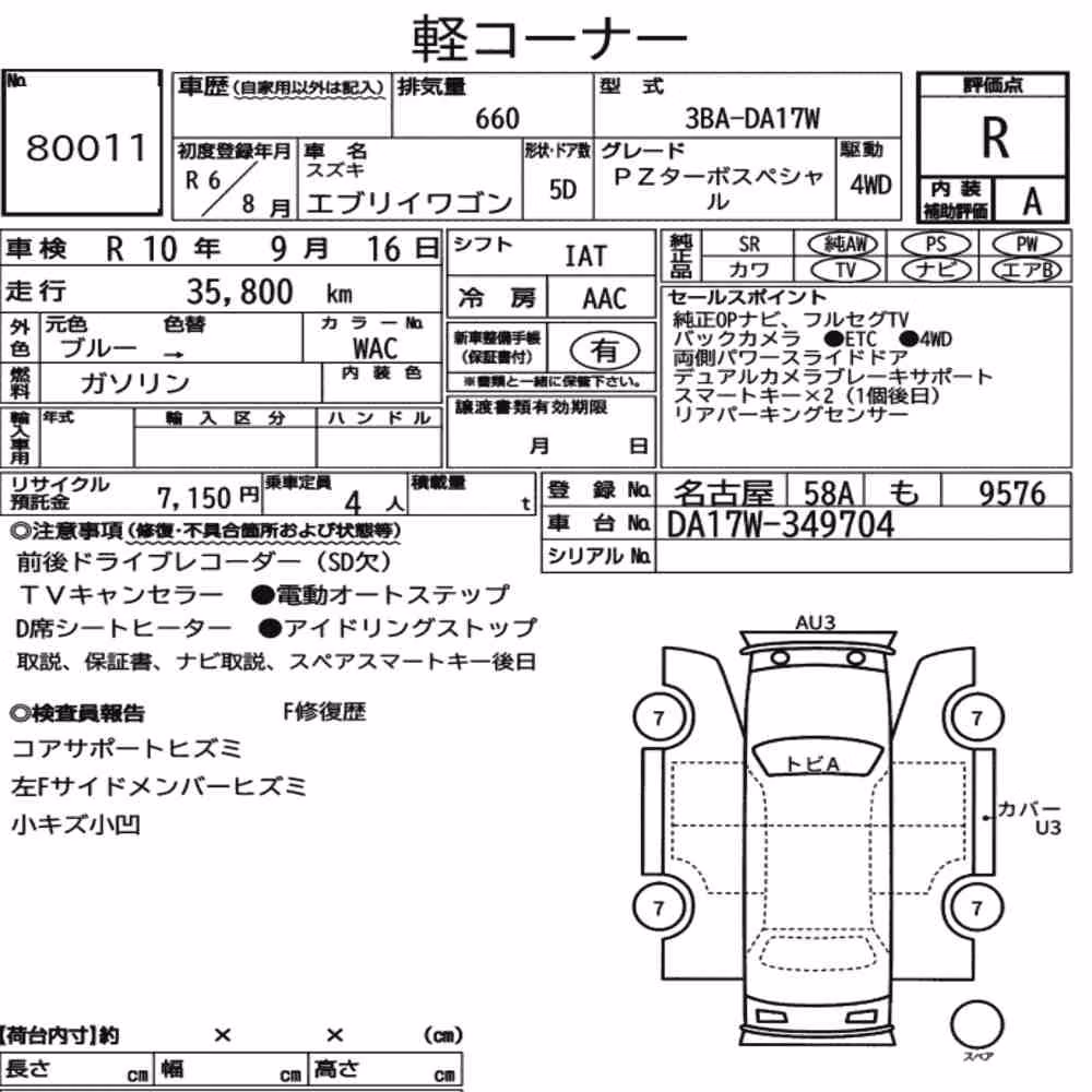 Notka aukcyjna: SUZUKI EVERY WAGON 4WD PZ TURBO SPECIAL