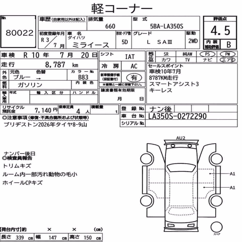 Notka aukcyjna: DAIHATSU MIRA E:S L SAⅢ