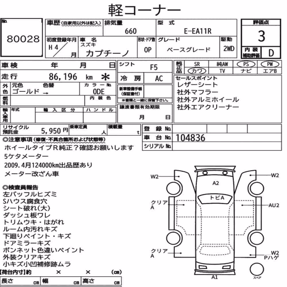 Notka aukcyjna: SUZUKI CAPPUCCINO BASE GRADE